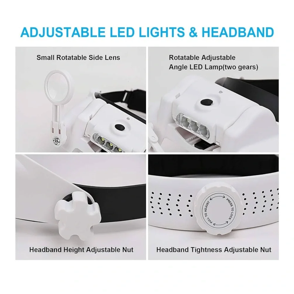 Blue LED Headband Magnifier Glasses